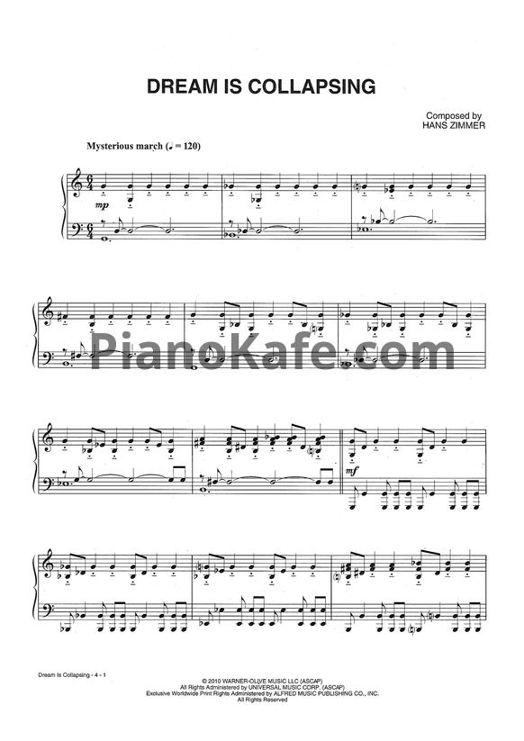 Ноты Hans Zimmer - Inception (Книга нот) - PianoKafe.com