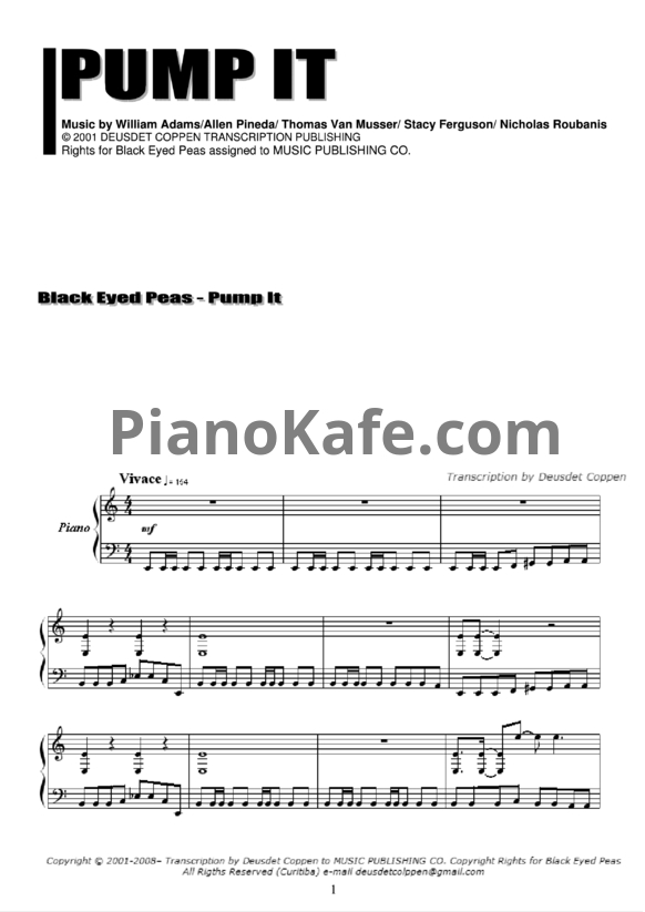 Ноты The Black Eyed Peas - Pump It - PianoKafe.com
