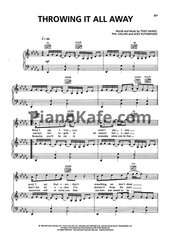 Ноты Genesis - Throwing it all away - PianoKafe.com