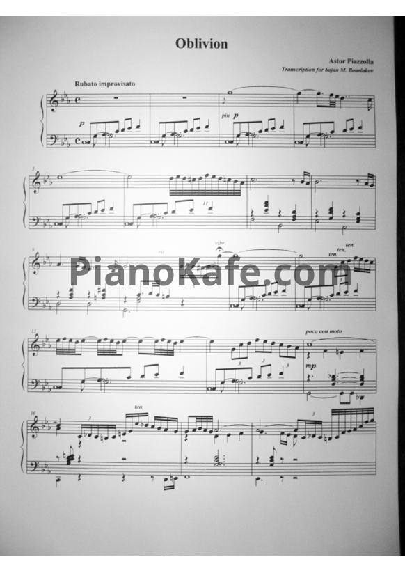 Ноты Astor Piazzolla - Oblivion (Переложение для баяна М. Бурлакова) - PianoKafe.com