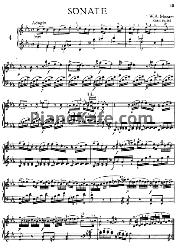 Ноты В. Моцарт - Соната №4 ми-бемоль мажор (К. 282) - PianoKafe.com