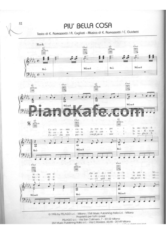 Ноты Eros Ramazzotti - Piu bella cosa - PianoKafe.com