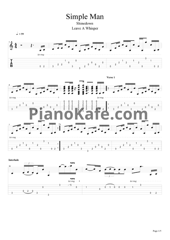 Ноты Shinedown - Simple man - PianoKafe.com