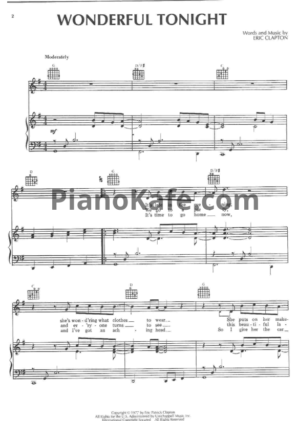 Ноты Eric Clapton - Wonderful tonight - PianoKafe.com