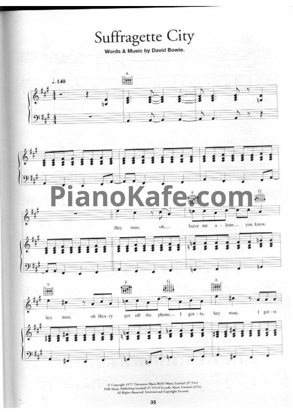 Ноты David Bowie - Suffragette city - PianoKafe.com