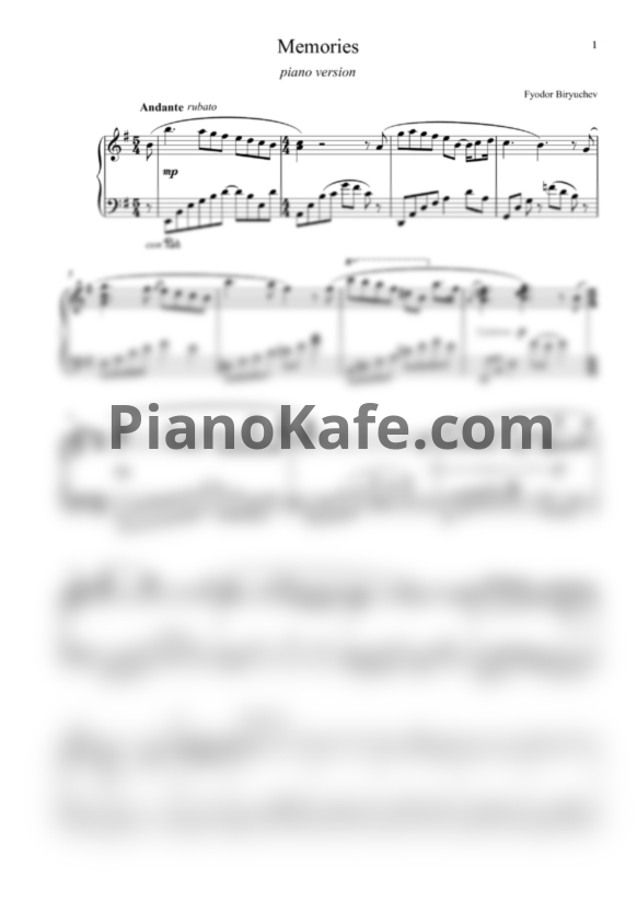 Ноты Фёдор Бирючев - Memories - PianoKafe.com