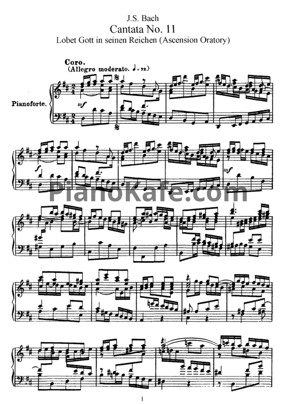 Ноты И. Бах - Кантата №11 "Lobet gott in seinen Reinchen" (BWV 11) - PianoKafe.com