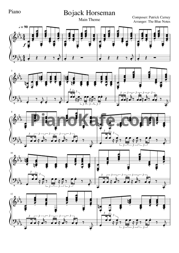 Ноты Patrick Carney - BoJack horseman main theme - PianoKafe.com