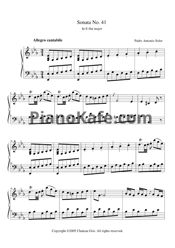 Ноты Antonio Soler - Sonata No. 41 in E flat major - PianoKafe.com