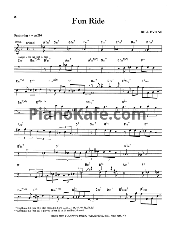 Ноты Bill Evans - Fun ride - PianoKafe.com