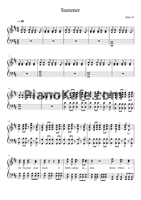 Ноты Sum 41 - Summer - PianoKafe.com