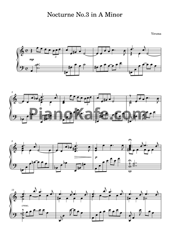 Ноты Yiruma - Nocturne No. 3 in A minor - PianoKafe.com