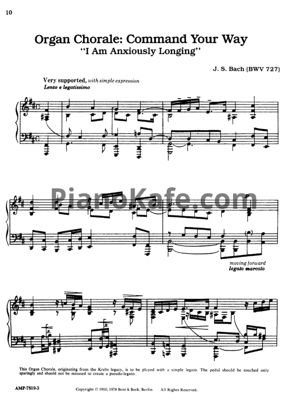 Ноты Вильгельм Кемпф, И. Бах - Organ Chorale "Befiehl du Deine Wege" (BWV 727) - PianoKafe.com