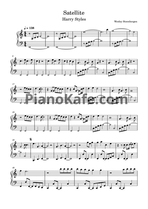 Ноты Harry Styles - Satellite - PianoKafe.com