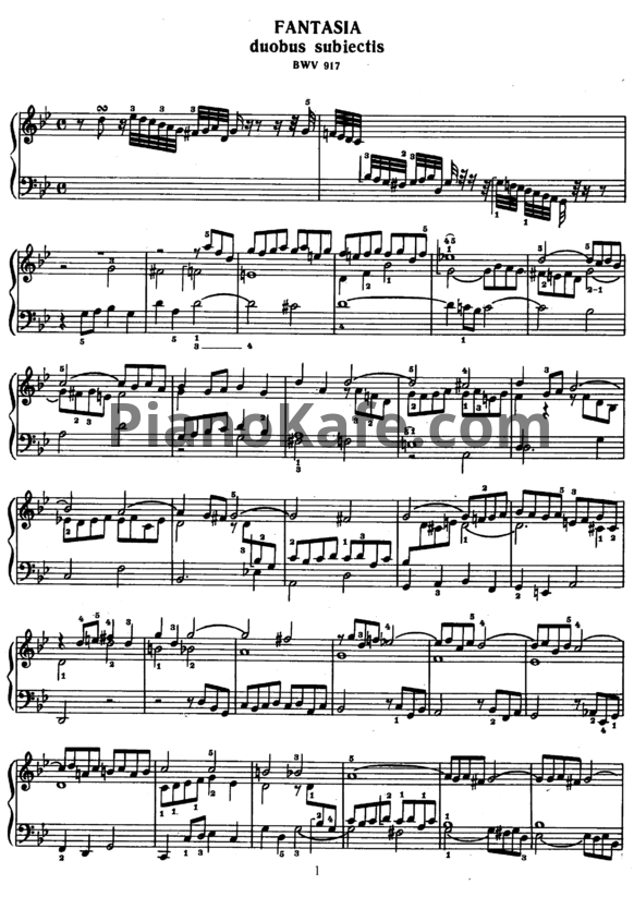 Ноты И. Бах - Фантазия на две темы соль минор (BWV 917) - PianoKafe.com
