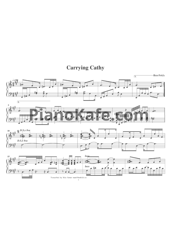 Ноты Ben Folds - Carrying Cathy - PianoKafe.com