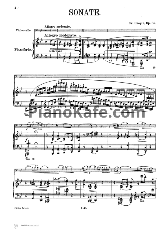 Ноты Фредерик Шопен - Соната для виолончели и фортепиано соль минор (Op. 65) - PianoKafe.com