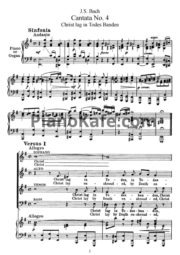 Ноты И. Бах - Кантата №4 "Christ lag in Todes Banden" (BWV 4) - PianoKafe.com