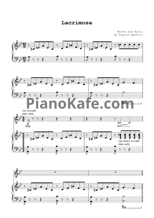Ноты Regina Spektor - Lacrimosa - PianoKafe.com