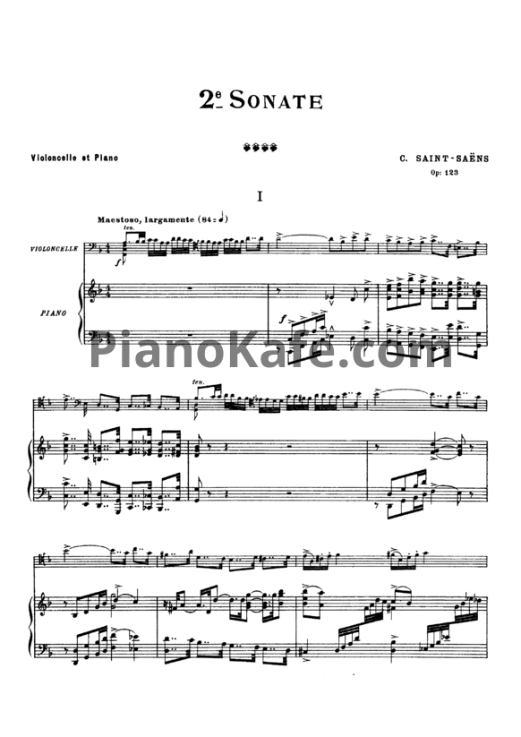 Ноты Камиль Сен-Санс - Соната для виолончели и фортепиано №2 фа мажор (Op. 123) - PianoKafe.com