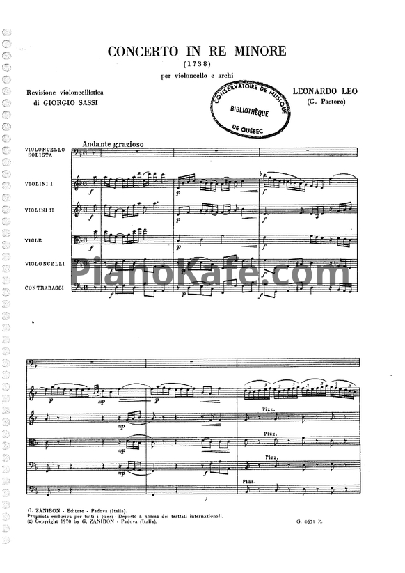 Ноты Leonardo Leo - Концерт для виолончели и струнных №3 ре минор - PianoKafe.com