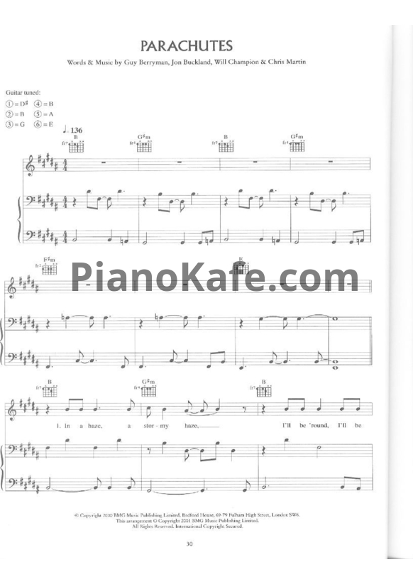 Ноты Coldplay - Parachutes - PianoKafe.com
