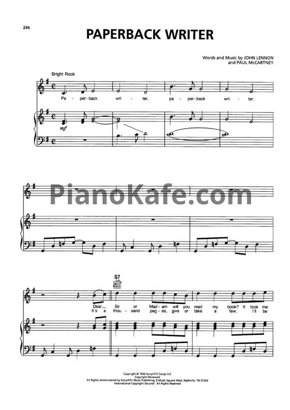 Ноты The Beatles - Paperback writer - PianoKafe.com