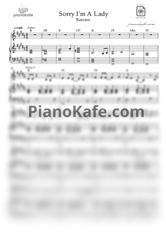 Ноты Baccara - Sorry I'm a lady - PianoKafe.com
