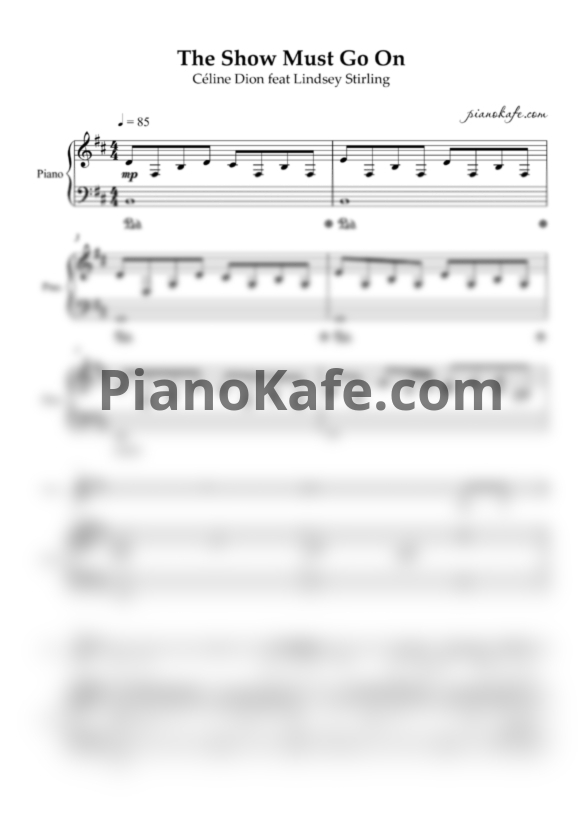 Ноты Celine Dion feat. Lindsey Stirling - The show must go on - PianoKafe.com