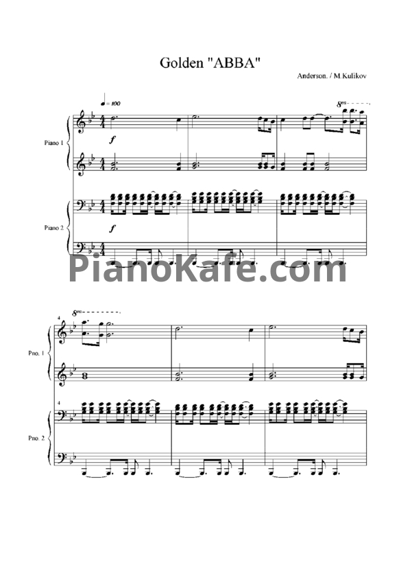 Ноты Abba - Golden (для фортепиано в 4 руки) - PianoKafe.com
