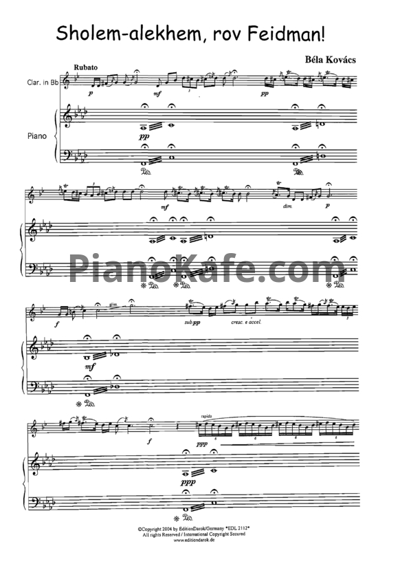 Ноты Bela Kovacs - Sholem-aleihem, rov Feidman! - PianoKafe.com