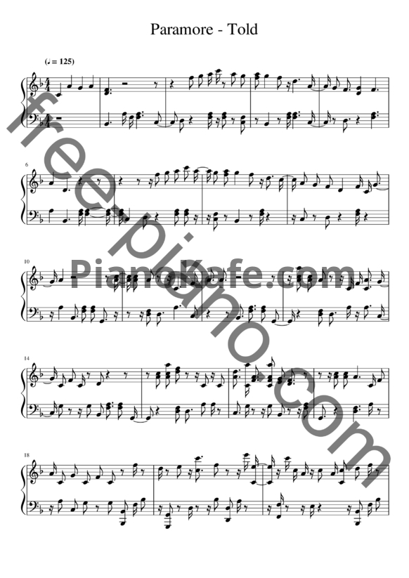 Ноты Paramore - Told you so - PianoKafe.com