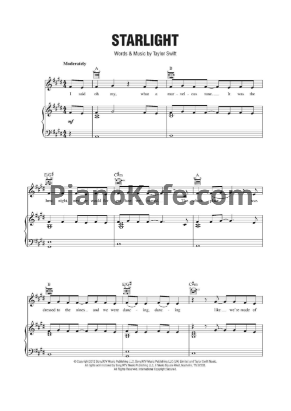 Ноты Taylor Swift - Starlight - PianoKafe.com