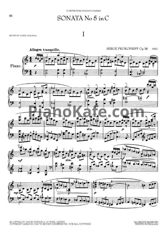 Ноты Сергей Прокофьев - Соната №5 до мажор (Op. 38) - PianoKafe.com