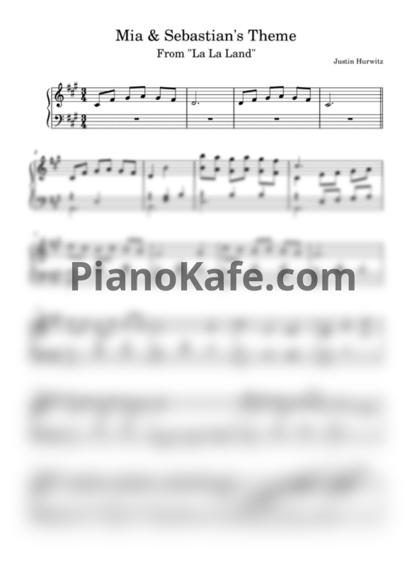 Ноты Justin Hurwitz - Mia and Sebastian's theme (Piano cover) - PianoKafe.com