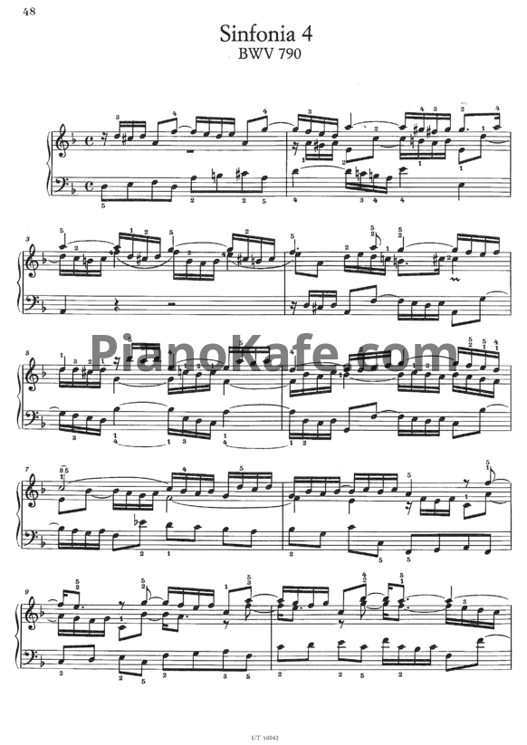 Ноты И. Бах - Симфония №4 (BWV 790) - PianoKafe.com