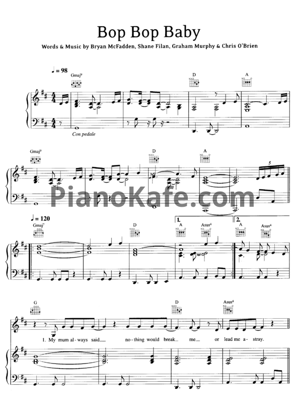 Ноты Westlife - Bop bop baby - PianoKafe.com