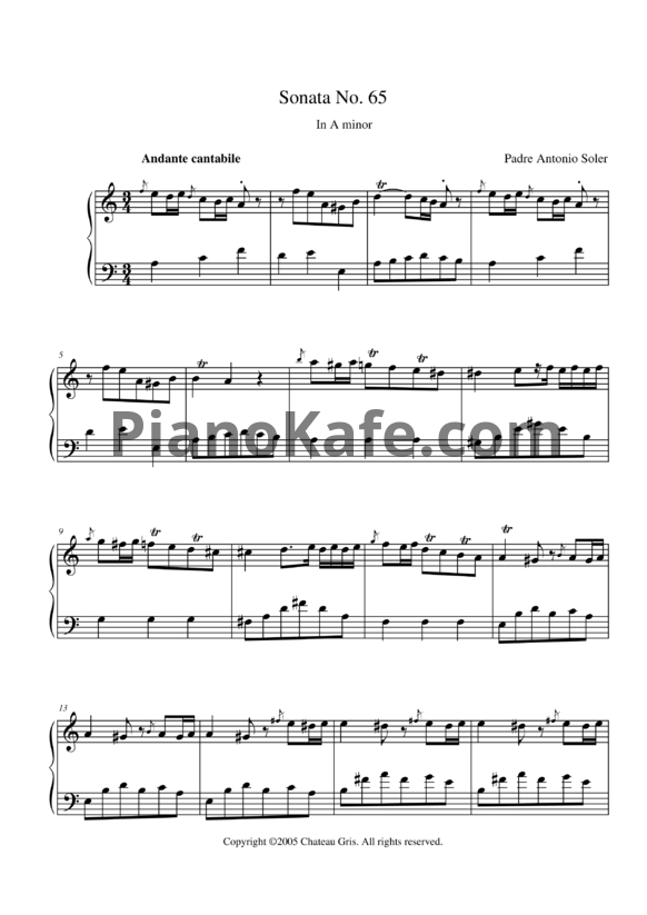 Ноты Antonio Soler - Sonata No. 65 in A minor - PianoKafe.com