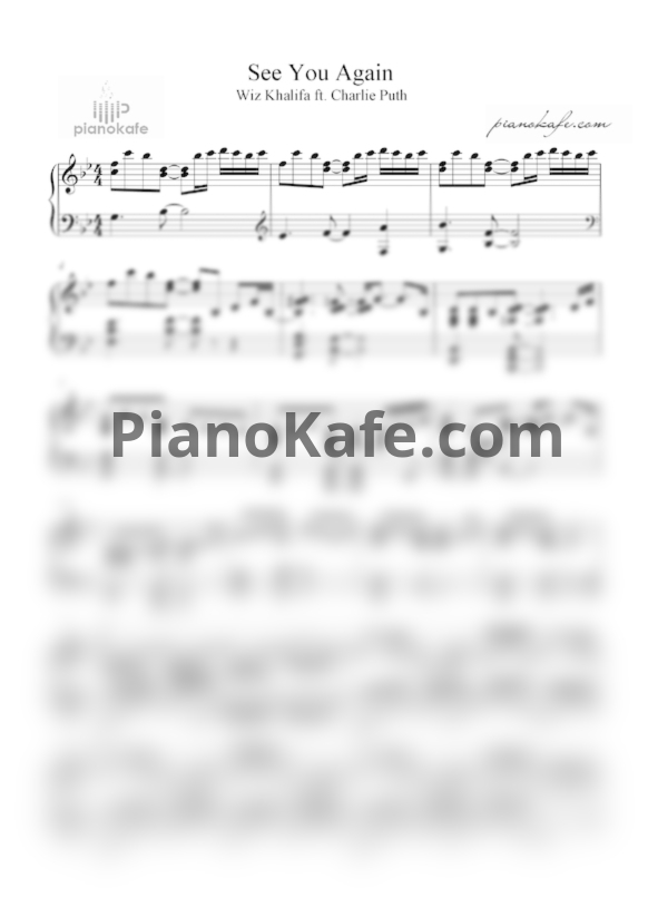 Ноты Wiz Khalifa feat. Charlie Puth - See you again - PianoKafe.com