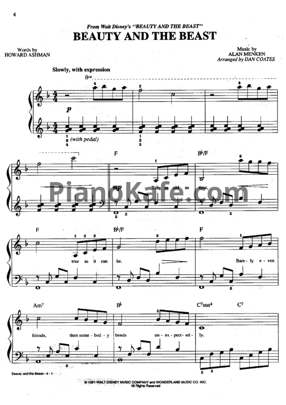 Ноты Alan Menken - Beauty And The Beast Theme - PianoKafe.com