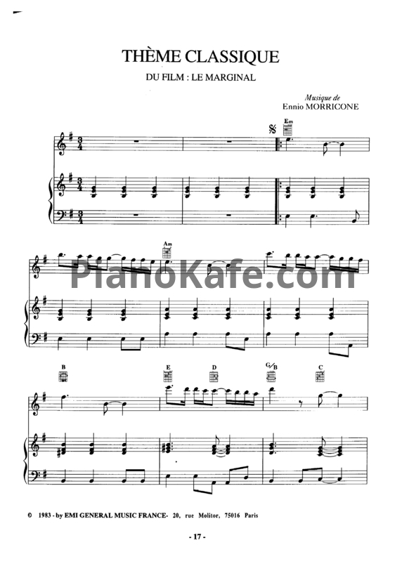 Ноты Ennio Morricone - Theme classique - PianoKafe.com