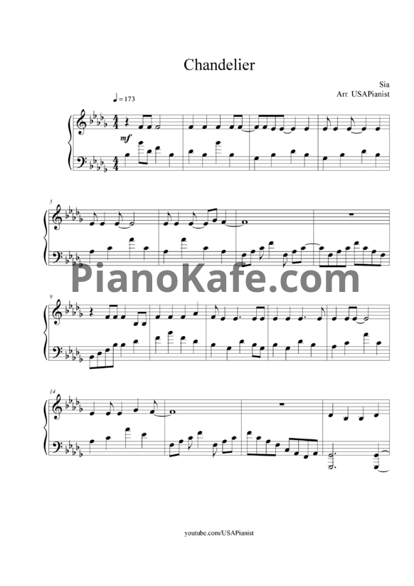 Ноты Sia - Chandelier (Версия 2) - PianoKafe.com