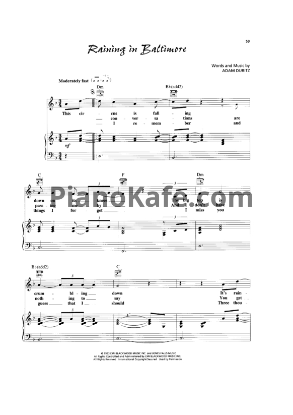 Ноты Counting Crows - Raining in baltimore - PianoKafe.com