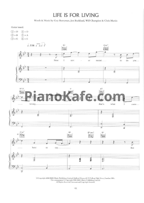 Ноты Coldplay - Life is for living - PianoKafe.com