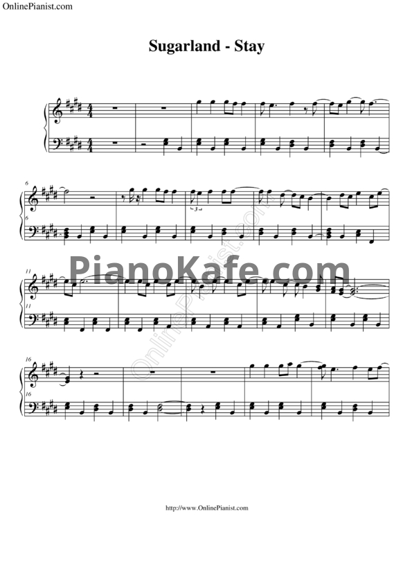 НОТЫ Sugarland Stay ноты для фортепиано — PianoKafe