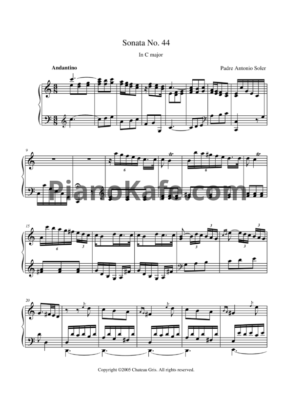 Ноты Antonio Soler - Sonata No. 44 in C major - PianoKafe.com