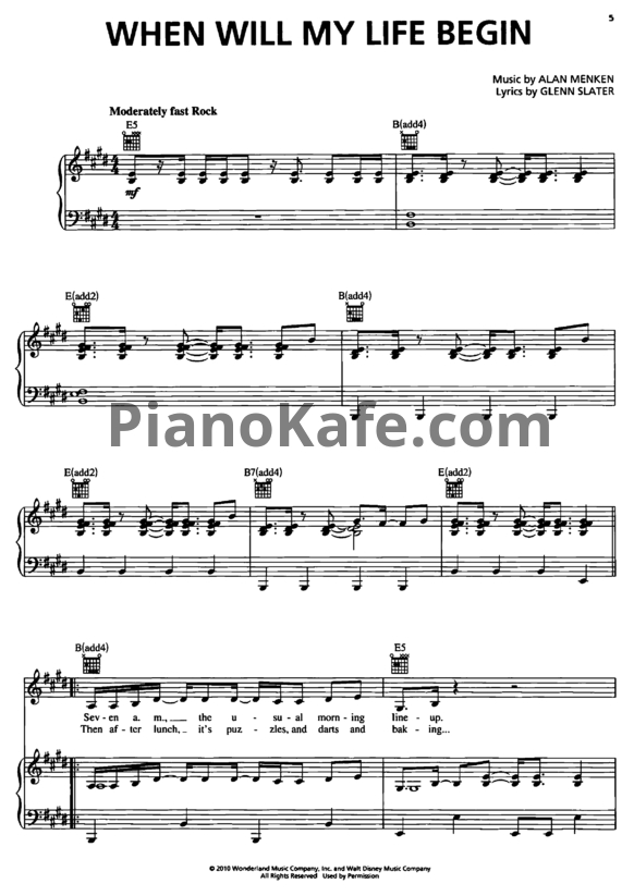 Ноты Mandy Moore - When will my life begin - PianoKafe.com