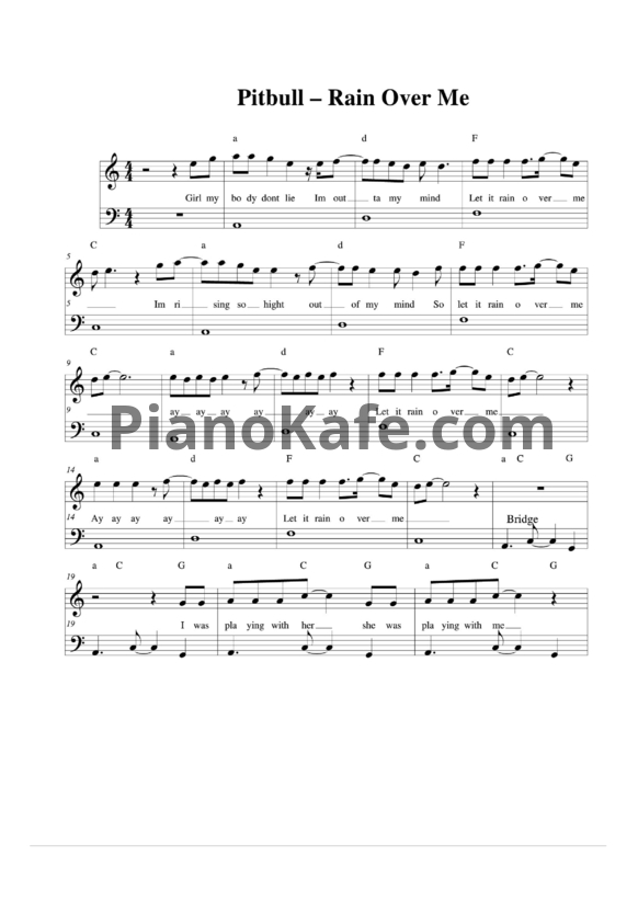 Ноты Pitbull feat. Marc Anthony - Rain over me - PianoKafe.com