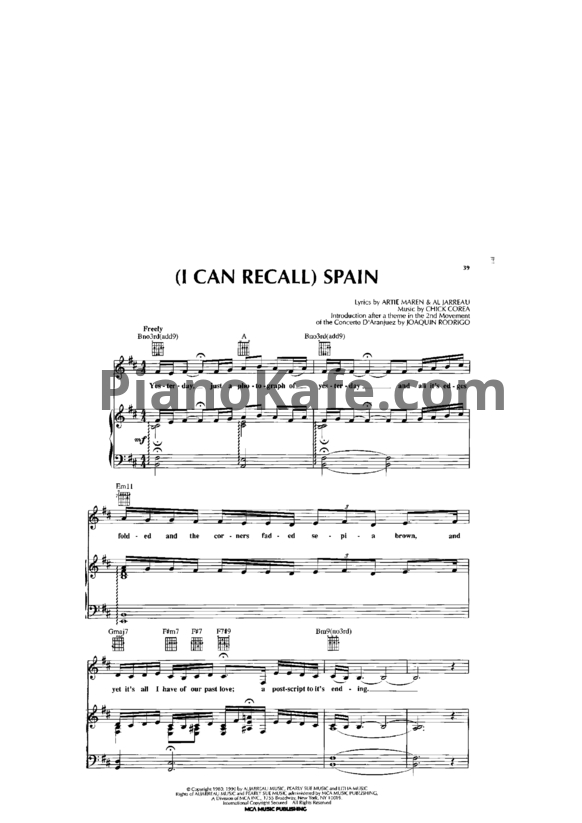 Ноты Al Jarreau - (I can recall) Spain - PianoKafe.com