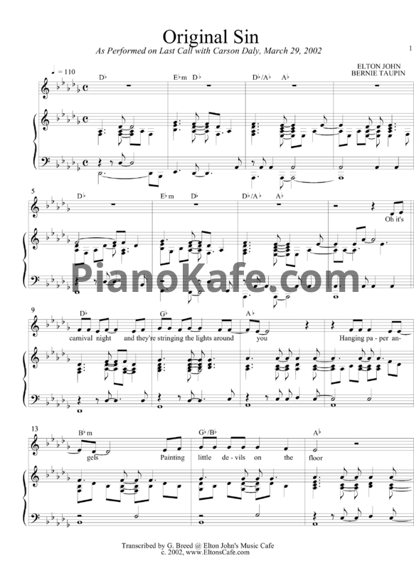 Ноты Elton John - Original sin - PianoKafe.com